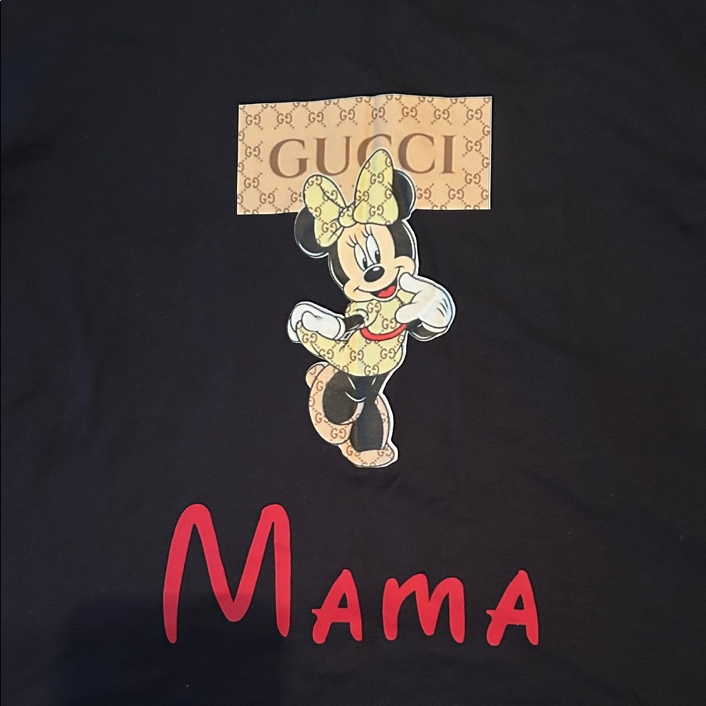 Black Tee with Gucci Minnie Mouse and Red Mama Print